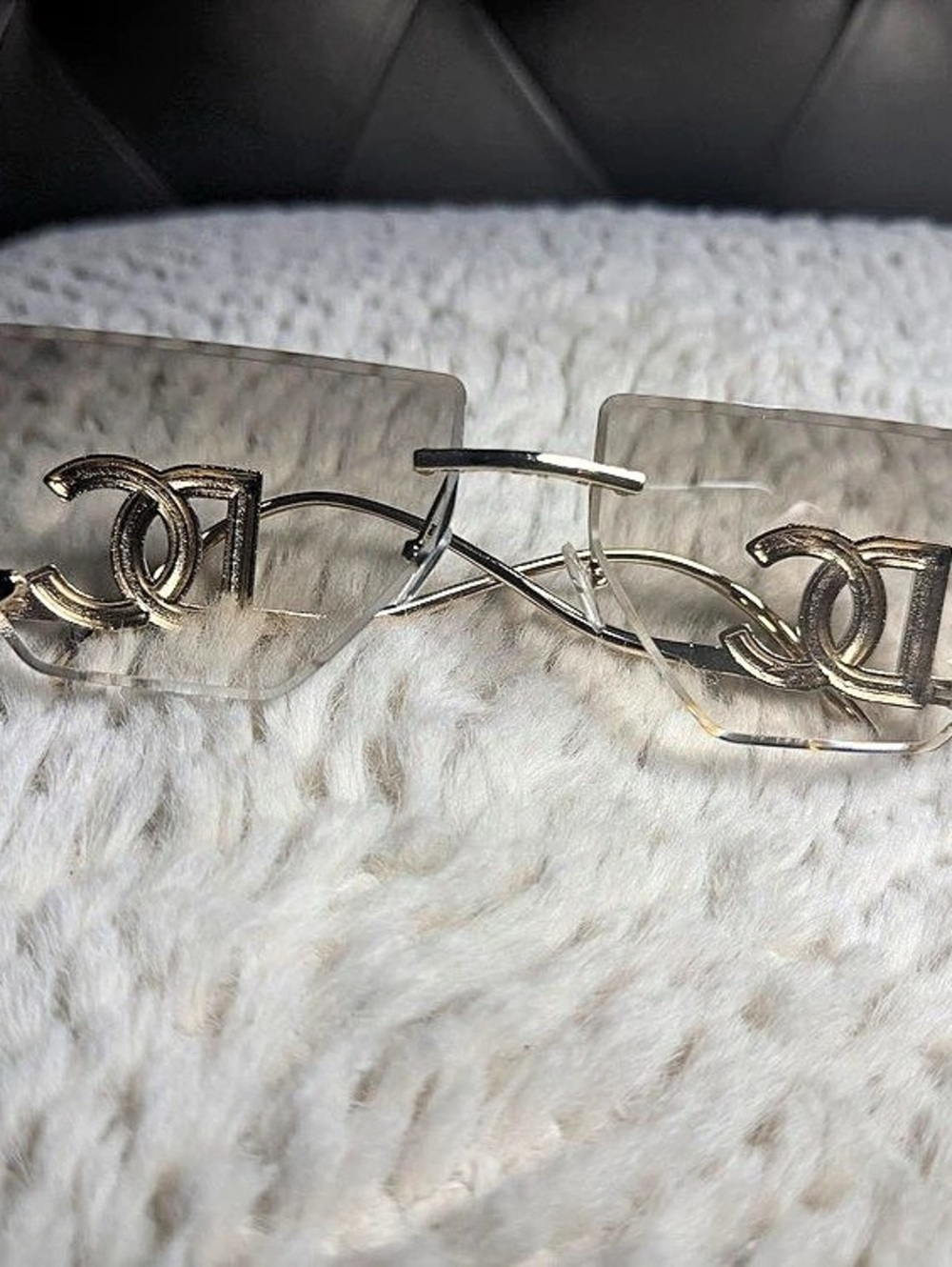 Rimless Square Fashion Glasses Gold Tone